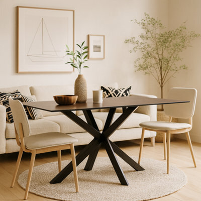 Wyld Haus Perth 160Cm 6-Seater Brown Ceramic Dining Table With Black Metal Legs - image 1