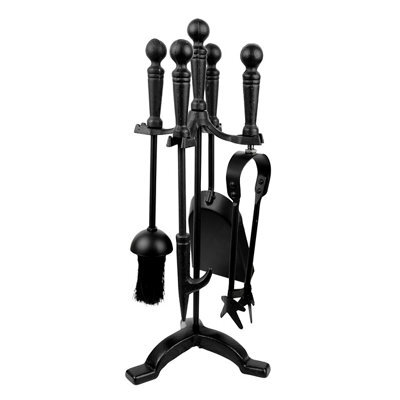 Slemcka Black Cast Iron Effect Metal 5 Piece Fireplace Companion Set