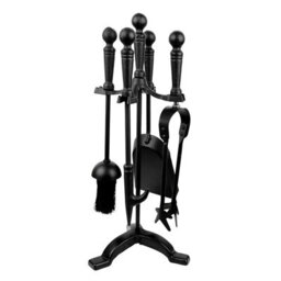 Slemcka Black Cast Iron Effect Metal 5 Piece Fireplace Companion Set