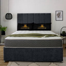 UKBEDFURNITURE Savannah Steel Plush  Divan Bed Base With 26 Inch Headboard & 10 Inch Orthopaedic Mattress - No Storage - thumbnail 1