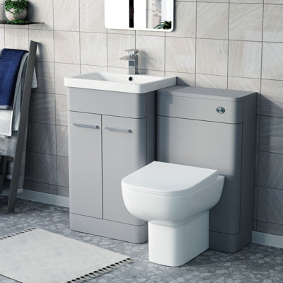 Nes Home Matte Grey 500mm Freestanding Vanity Wc Unit & Rimless Btw Toilet - image 1