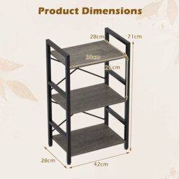 Gainoom 3-Tier Industrial Grey Bookshelf 42 Cm Width Wooden Open Bookcase With Metal Frame - thumbnail 2