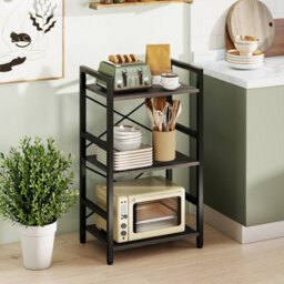 Gainoom 3-Tier Industrial Grey Bookshelf 42 Cm Width Wooden Open Bookcase With Metal Frame - thumbnail 3