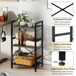 Gainoom 3-Tier Industrial Grey Bookshelf 42 Cm Width Wooden Open Bookcase With Metal Frame - thumbnail 6