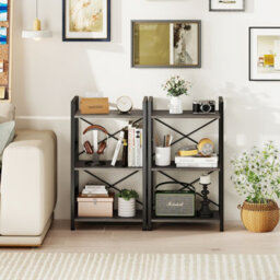 Gainoom 3-Tier Industrial Grey Bookshelf 42 Cm Width Wooden Open Bookcase With Metal Frame - thumbnail 4