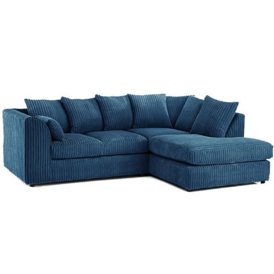 Sofaselectionuk Ltd Sofa Selection Jumbo Cord Scatter Back L Shape 4 Seater Right Hand Sofa In Blue Cozy Corner Sofa With Soft Cord Fabric