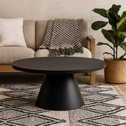 Wyld Haus Hamburg Round Black Ceramic Coffee Table Steel Pillar Base - thumbnail 2