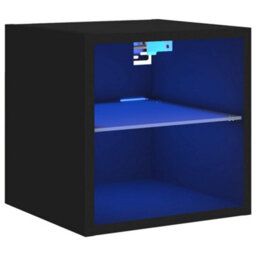Berkfield Tv Wall Cabinet With Led Lights Black 30X28.5X30 Cm - thumbnail 2
