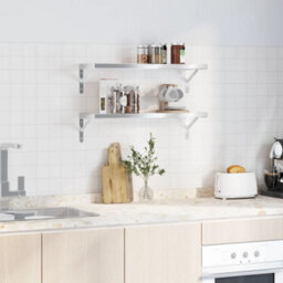 Berkfield Wall Shelves 2 Pcs 75X23.5X3 Cm Silver Stainless Steel - thumbnail 3