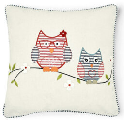 Intimates Whimsical Owl Motif Applique Design Cushion, Zip Closure, Breathable And Durable Home Decor - Multicolour