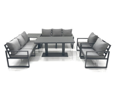 Fimous Garden Sofa Set Aluminium Furniture Rising Dining Tabe Set With 2 Chair Side Table Dark Grey - image 1