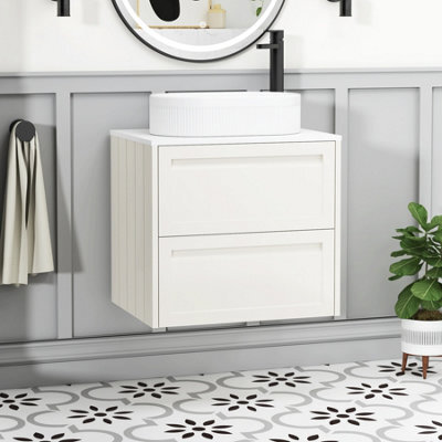 Royal Bathrooms Royal Bathroom Elmore 600mm Classic White Wall Mounted Bathroom Vanity Unit 2 Drawer Plain White Worktop With Lyon Basin - image 1