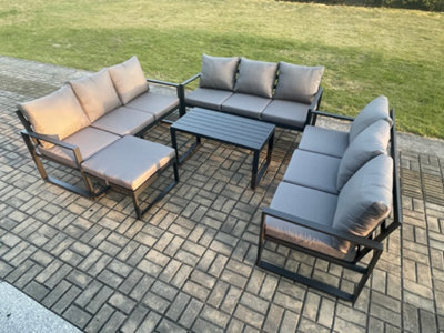 Fimous Aluminium 10 Seater Outdoor Garden Furniture Set Lounge Sofa Oblong Coffee Table Big Footstool Sets With Cushions - image 1