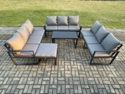 Fimous Aluminium 10 Seater Outdoor Garden Furniture Set Lounge Sofa Oblong Coffee Table Big Footstool Sets With Cushions - thumbnail 2
