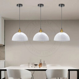 Vintage White Dome Pendant Lamp Shade  21Cm Industrial Metal Ceiling Light Shade Replacement Easy Fit For Kitchen Bedroom - thumbnail 3