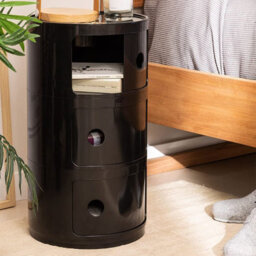 Living And Home Black Cylindrical Multi Tiered Plastic Bedside Storage Drawers Unit Drawer Bedside Chest 58Cm H - thumbnail 1