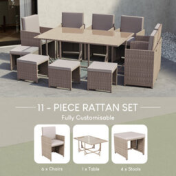 Lassic Garden Vida Natural Cuba Rattan Garden Furniture Set Patio Conservatory Balcony Outdoor 10 Seater Piece Glass Top Table, Ukfr - thumbnail 8