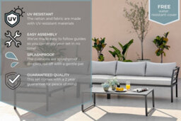 Furniturebox Montenegro Corner Garden Sofa Set, Grey Aluminium Garden Corner Sofa, 6 Seater Outdoor Sofa, Coffee Patio Set +Cover - thumbnail 8