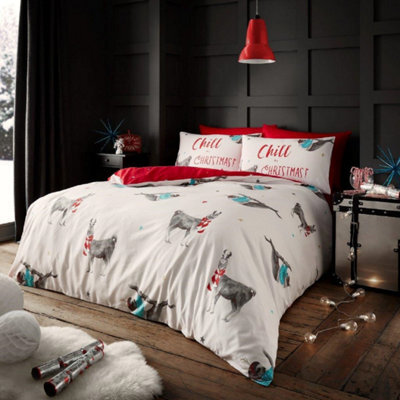 Smart Living Duvet Cover With Pillowcases Polycotton Quilt Bedding Covers Comfy Breathable Comforter Cover Set - White/red - image 1