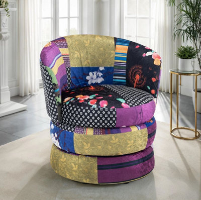 Accent Swivel Chair In Multicoloured Patchwork Fabric - image 1