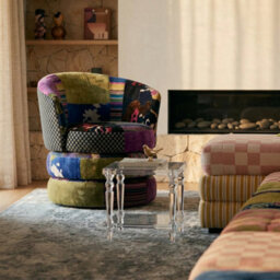 Accent Swivel Chair In Multicoloured Patchwork Fabric - thumbnail 8