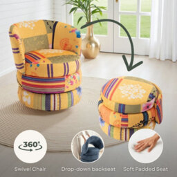Accent Swivel Chair In Multicoloured Patchwork Fabric - thumbnail 7