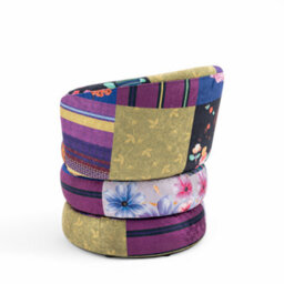 Accent Swivel Chair In Multicoloured Patchwork Fabric - thumbnail 6