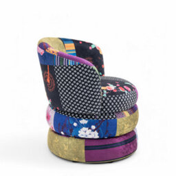Accent Swivel Chair In Multicoloured Patchwork Fabric - thumbnail 4