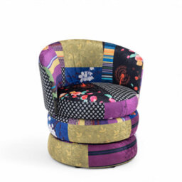 Accent Swivel Chair In Multicoloured Patchwork Fabric - thumbnail 3