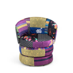 Accent Swivel Chair In Multicoloured Patchwork Fabric - thumbnail 2