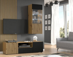 Arte Modern Auris A Entertainment Unit (H1570mm W1500mm D420mm) - Tv Stand And Storage Set In Oak Artisan And Black - thumbnail 1