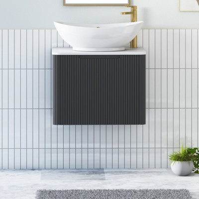 Royal Bathrooms Avenza 600mm Matt Obsidian Black Wall Hung Bathroom Countertop Vanity Unit 1 Drawer With Amaze Basin - image 1