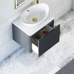 Royal Bathrooms Avenza 600mm Matt Obsidian Black Wall Hung Bathroom Countertop Vanity Unit 1 Drawer With Amaze Basin - thumbnail 5