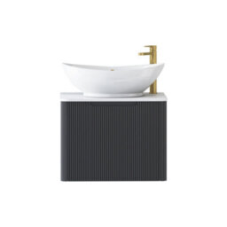 Royal Bathrooms Avenza 600mm Matt Obsidian Black Wall Hung Bathroom Countertop Vanity Unit 1 Drawer With Amaze Basin - thumbnail 6