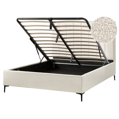 Beliani Ottoman Bed Boucle Sezanne 160 X 200 Cm (Eu King Size) Off-White - image 1