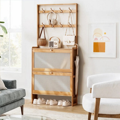 Natural Hall Tree Bamboo Hallway Coat Rack&and Shoe Storage Cabinet - image 1