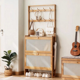 Natural Hall Tree Bamboo Hallway Coat Rack&and Shoe Storage Cabinet - thumbnail 5
