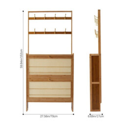Natural Hall Tree Bamboo Hallway Coat Rack&and Shoe Storage Cabinet - thumbnail 2
