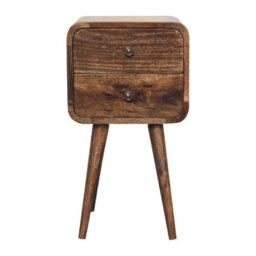 Wyld Haus Peschiera Mini Curved Bedside Table, Grey-Washed Mango Wood, 2-Drawer Compact Nightstand - thumbnail 2