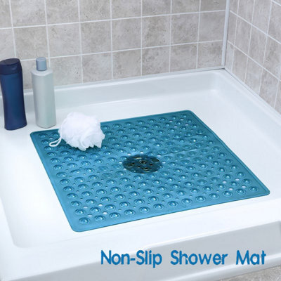 Ameha Bath Mat Non Slip - Light Blue Shower Mat With Strong Suction Cups Grip And Drain Holes - Soft Bathroom Mats (53X53Cm) - image 1