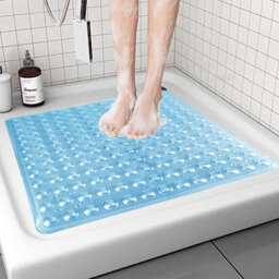 Ameha Bath Mat Non Slip - Light Blue Shower Mat With Strong Suction Cups Grip And Drain Holes - Soft Bathroom Mats (53X53Cm) - thumbnail 2