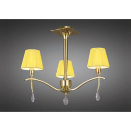 Luminosa Lighting Luminosa Siena Semi Flush Round 3 Light E14, Polished Brass With Amber Cream Shades And Clear Crystal - thumbnail 2