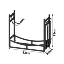 Amos Firewood Stand Log Rack Holder With 4 Piece Fireplace Tools Set Black - thumbnail 2