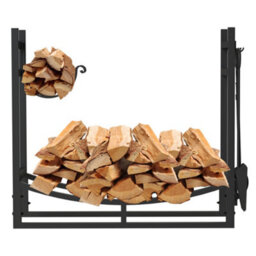 Amos Firewood Stand Log Rack Holder With 4 Piece Fireplace Tools Set Black - thumbnail 3