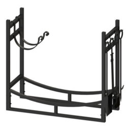 Amos Firewood Stand Log Rack Holder With 4 Piece Fireplace Tools Set Black - thumbnail 4