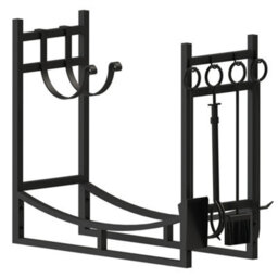 Amos Firewood Stand Log Rack Holder With 4 Piece Fireplace Tools Set Black - thumbnail 5