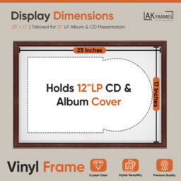 "AK Frames 25X17"" Rose Wood Classic Vinyl Record Frame With White Mount For 12 Inch Lp Cover & Disc - Overlapped Design" - thumbnail 2