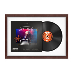 "AK Frames 25X17"" Rose Wood Classic Vinyl Record Frame With White Mount For 12 Inch Lp Cover & Disc - Overlapped Design"