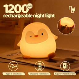 Amorly Silicone Night Light For Kids, 50H Long Battery Penguin Lamp,rechargeable Tap Control, Soft Dimmable Bedside Light With Timer - thumbnail 7