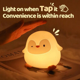 Amorly Silicone Night Light For Kids, 50H Long Battery Penguin Lamp,rechargeable Tap Control, Soft Dimmable Bedside Light With Timer - thumbnail 6